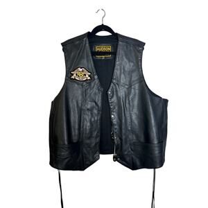 Hudson Leather Harley Davidson Motorcycle Vest Black Size 58 w/ Patch